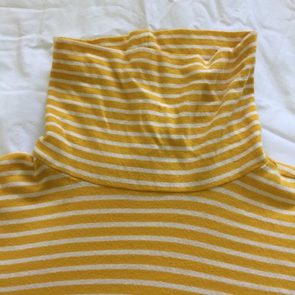 J. Crew Striped Tissue Tee Turtleneck Long Sleeve Top Stretch Size S Yellow - Picture 2 of 10